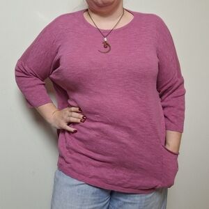 J. Jill Purejill Pink Linen Cotton Blend Boxy Tee